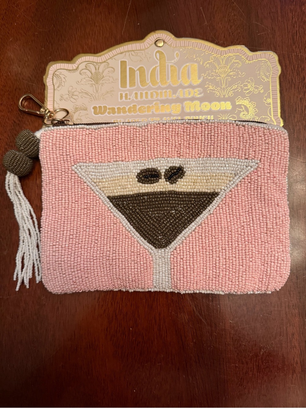Pink Beaded Envelope Purse with Bow Accents